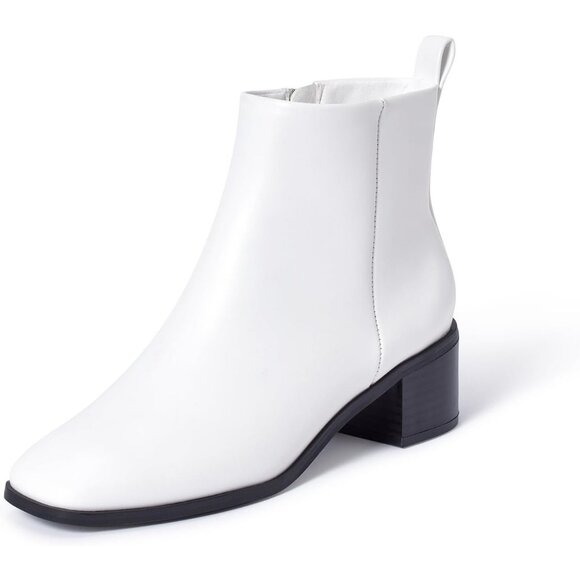 Genshuo Ankle Boot Women Size (6-10) White Polyurethane Zipper Heeled Square Toe - Picture 9 of 9